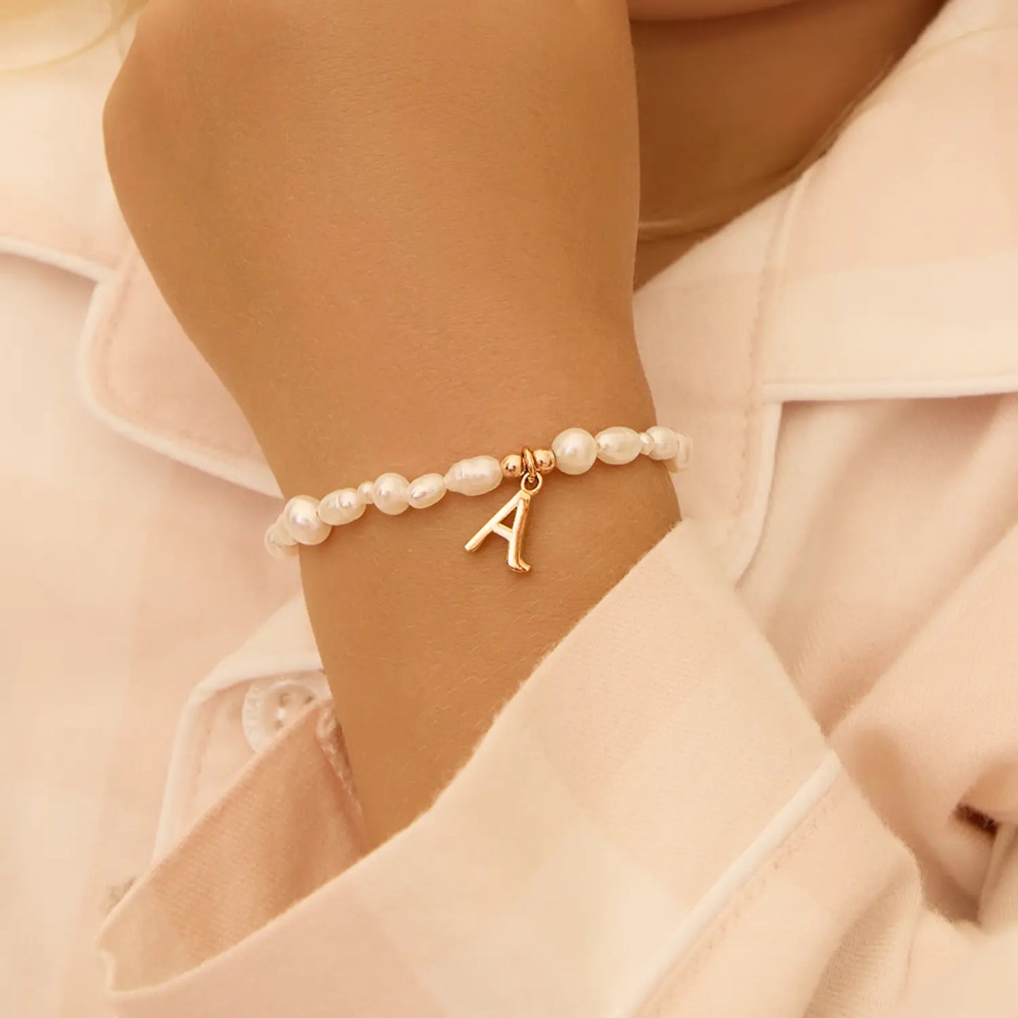 Silver Children's Pearl Initial Letter Bracelet