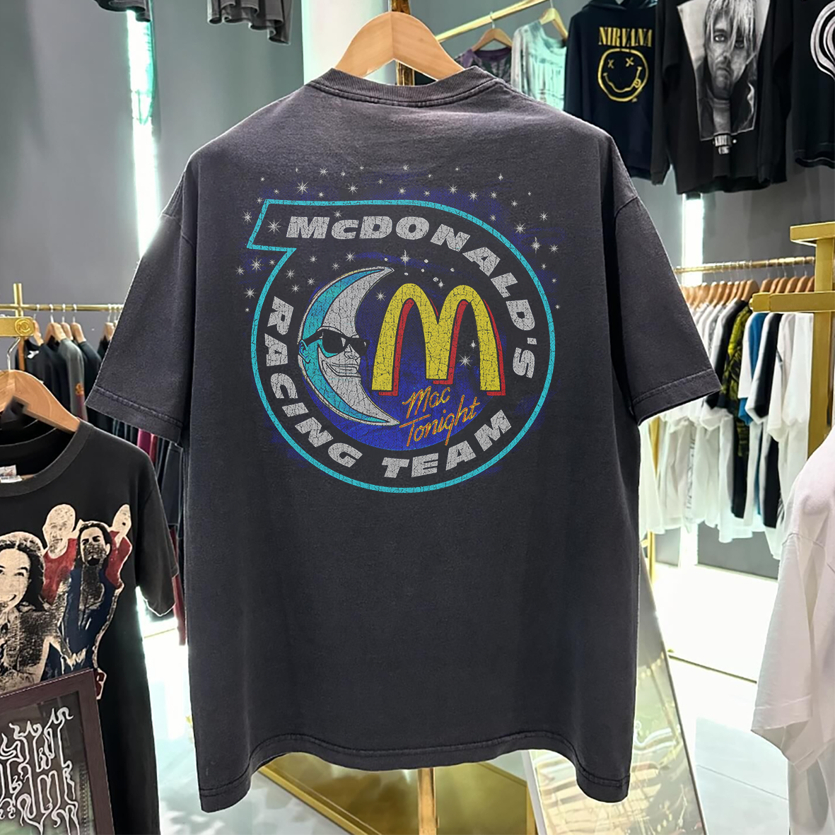 Mcdonald's Racing Thru The Stars - 80's-90's Rare Black Vintage Washed T-Shirt