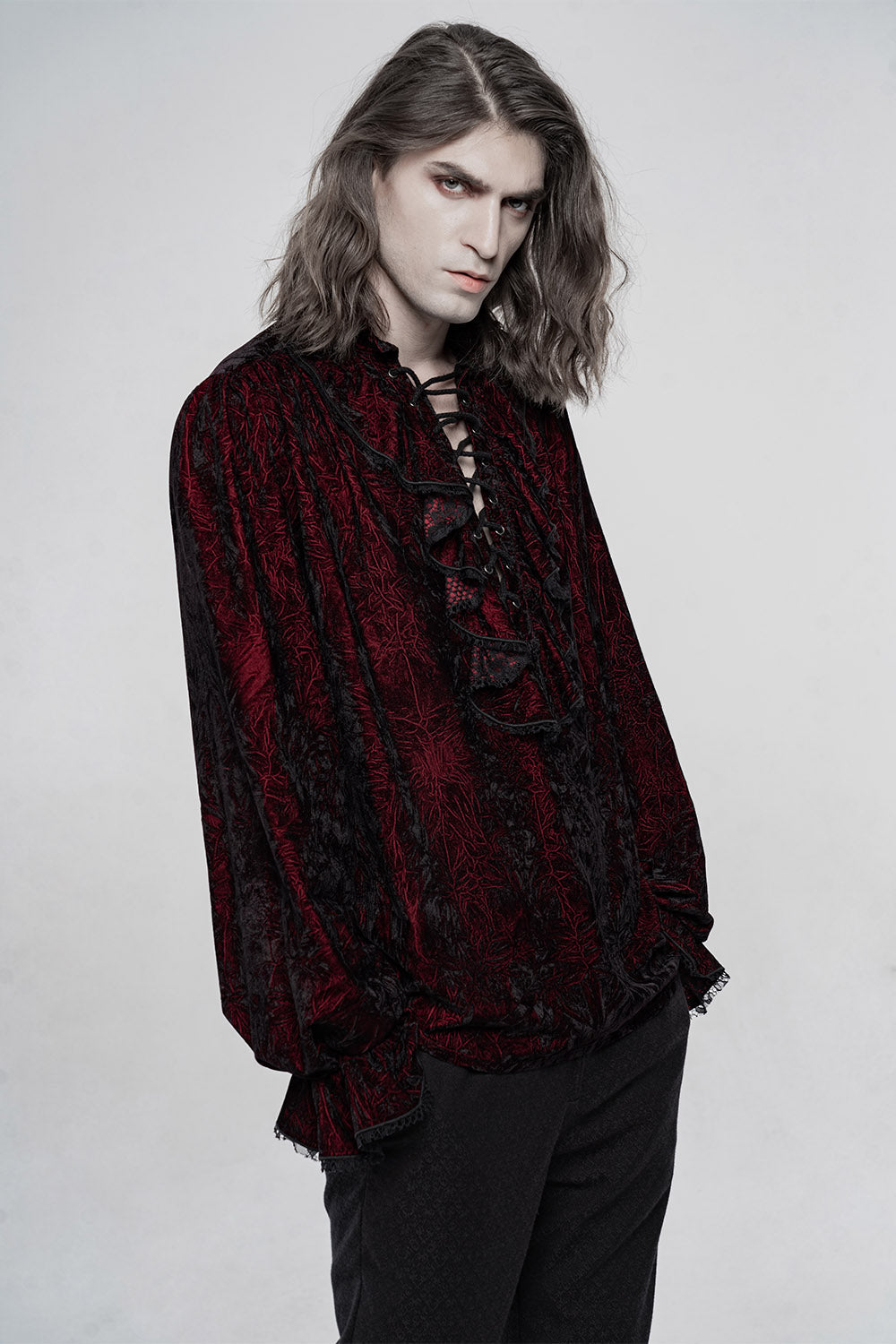 Bloodletting Lace-Up Velvet Shirt [Red]