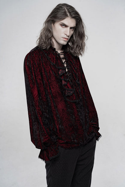 Bloodletting Lace-Up Velvet Shirt [Red]