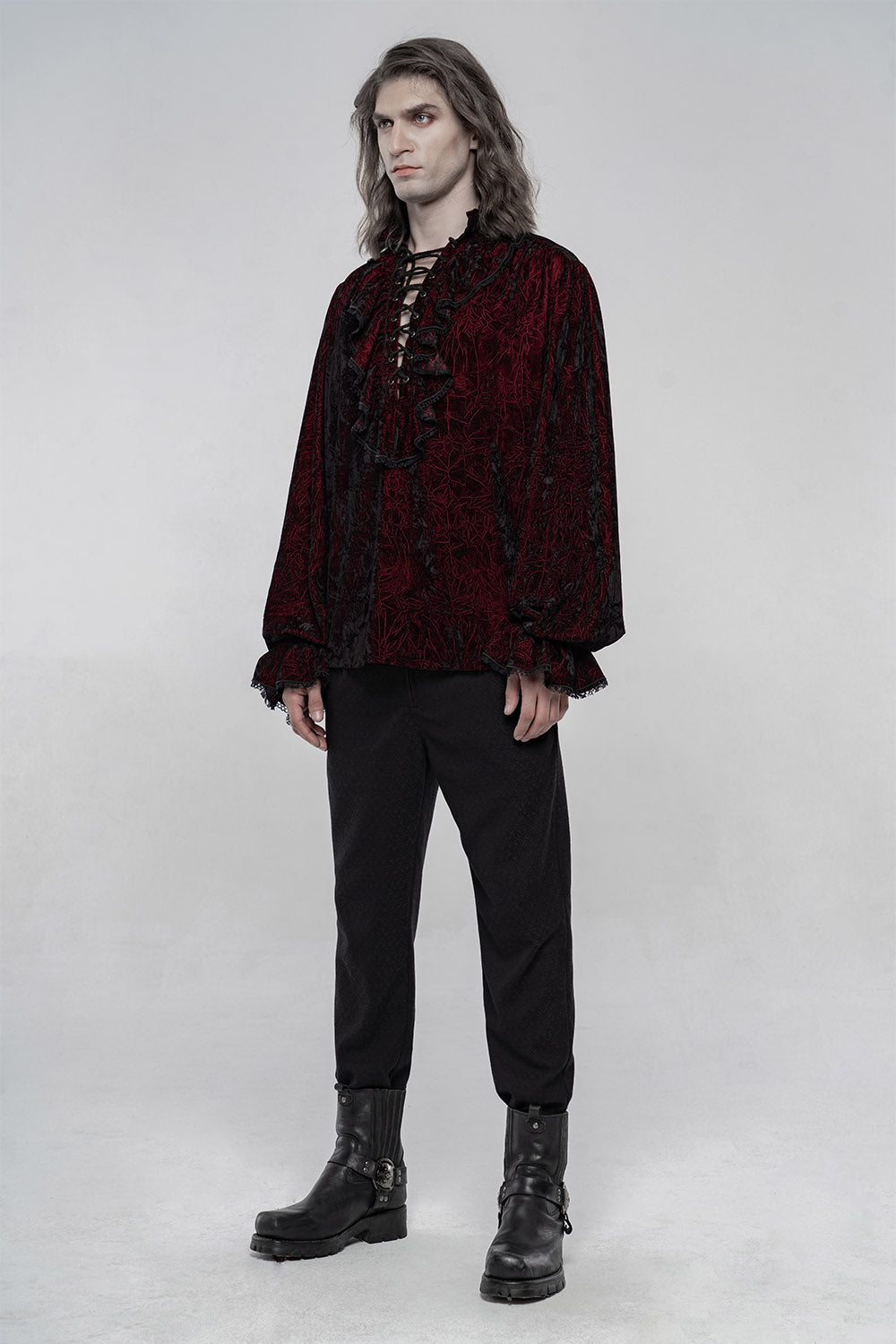 Bloodletting Lace-Up Velvet Shirt [Red]